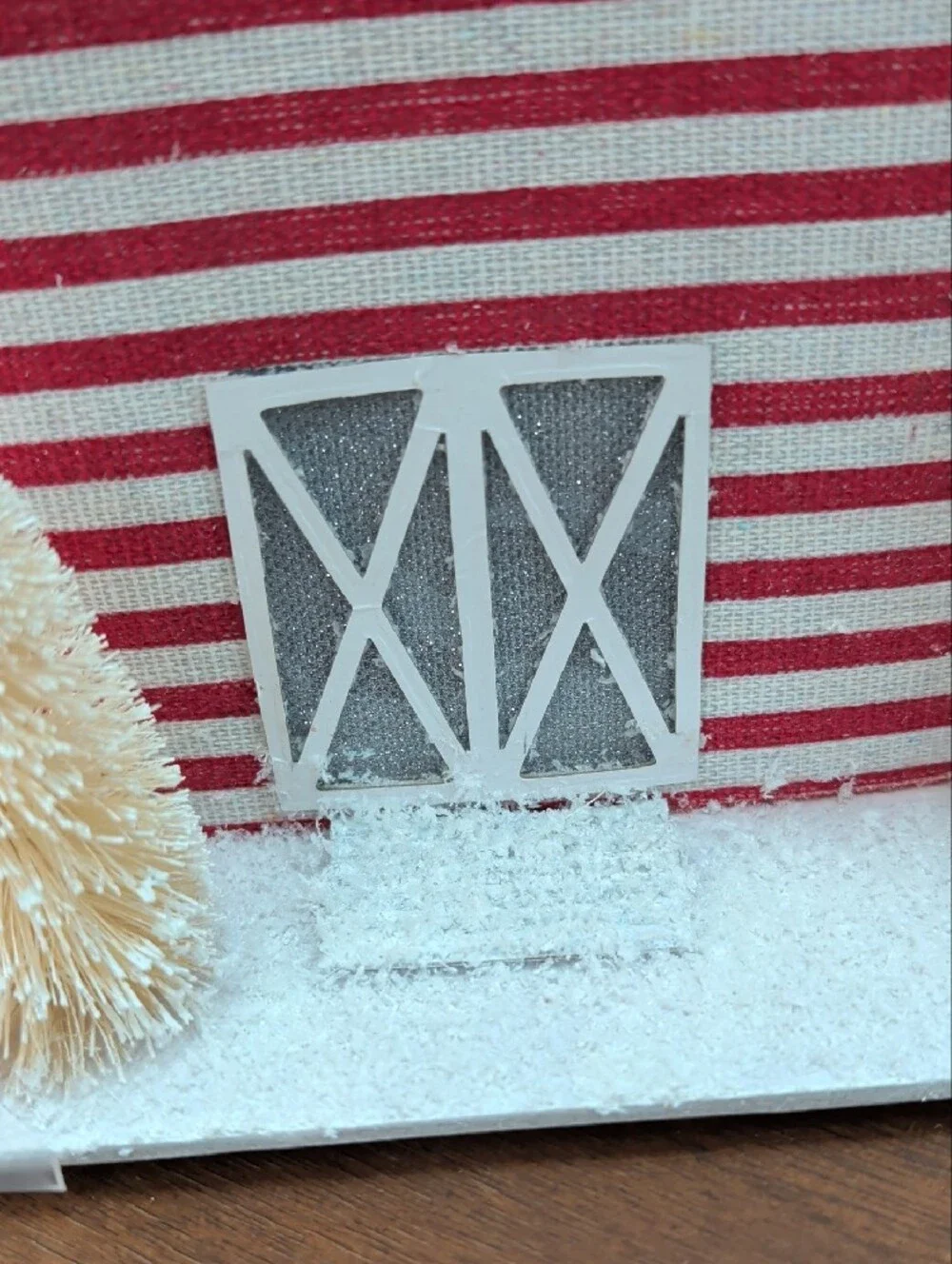 QVC Red & White Striped Snowy Holiday Barn Decor